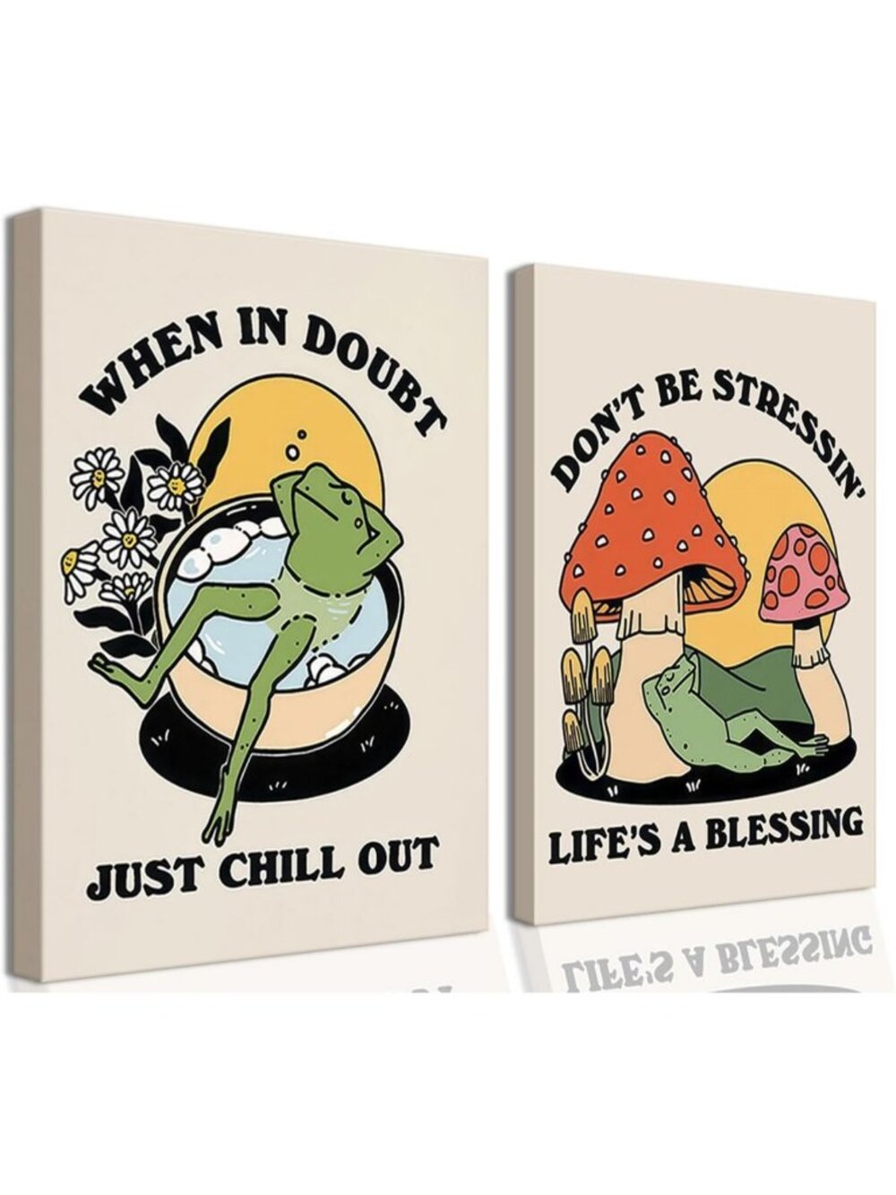 Retro 70s Groovy Frog & Mushroom Wall Art - Vintage Chill Quote Canvas Print